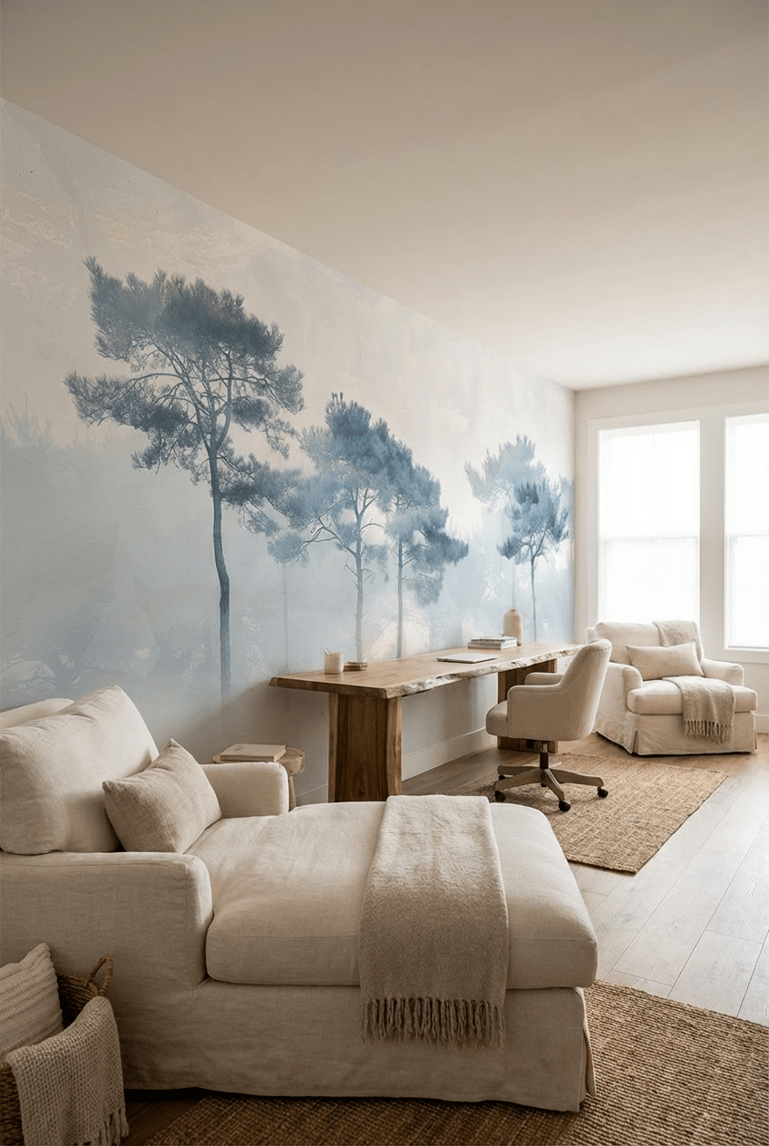 Brises d'Arbres Bleutés - Illulart: Papier peint panoramique