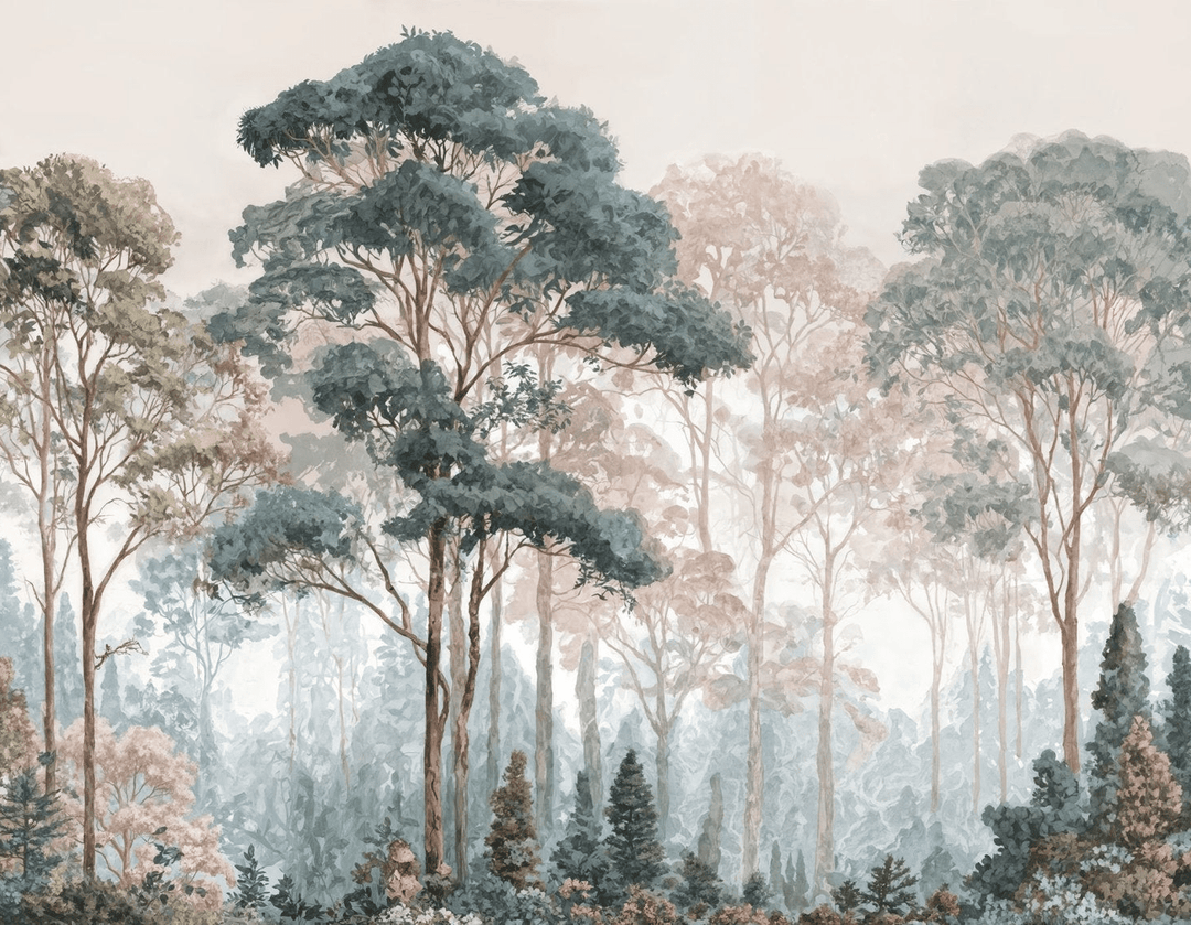 Brume pastel au lever du jour – Papier peint panoramique forêt - Illulart: Papier peint panoramique