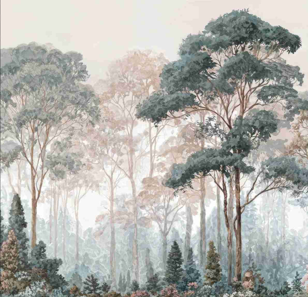 Brume pastel au lever du jour – Papier peint panoramique forêt - Illulart: Papier peint panoramique