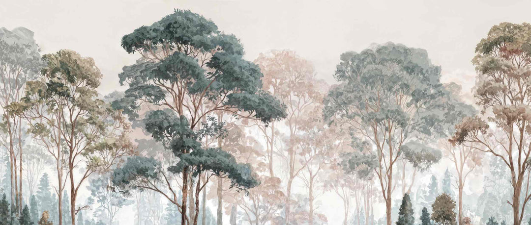 Brume pastel au lever du jour – Papier peint panoramique forêt - Illulart: Papier peint panoramique