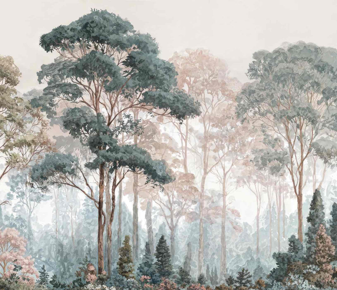 Brume pastel au lever du jour – Papier peint panoramique forêt - Illulart: Papier peint panoramique