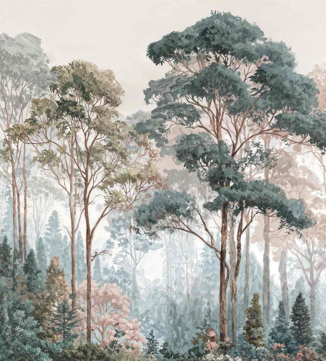 Brume pastel au lever du jour – Papier peint panoramique forêt - Illulart: Papier peint panoramique