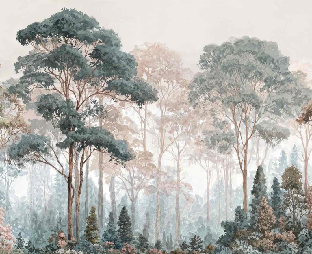 Brume pastel au lever du jour – Papier peint panoramique forêt - Illulart: Papier peint panoramique