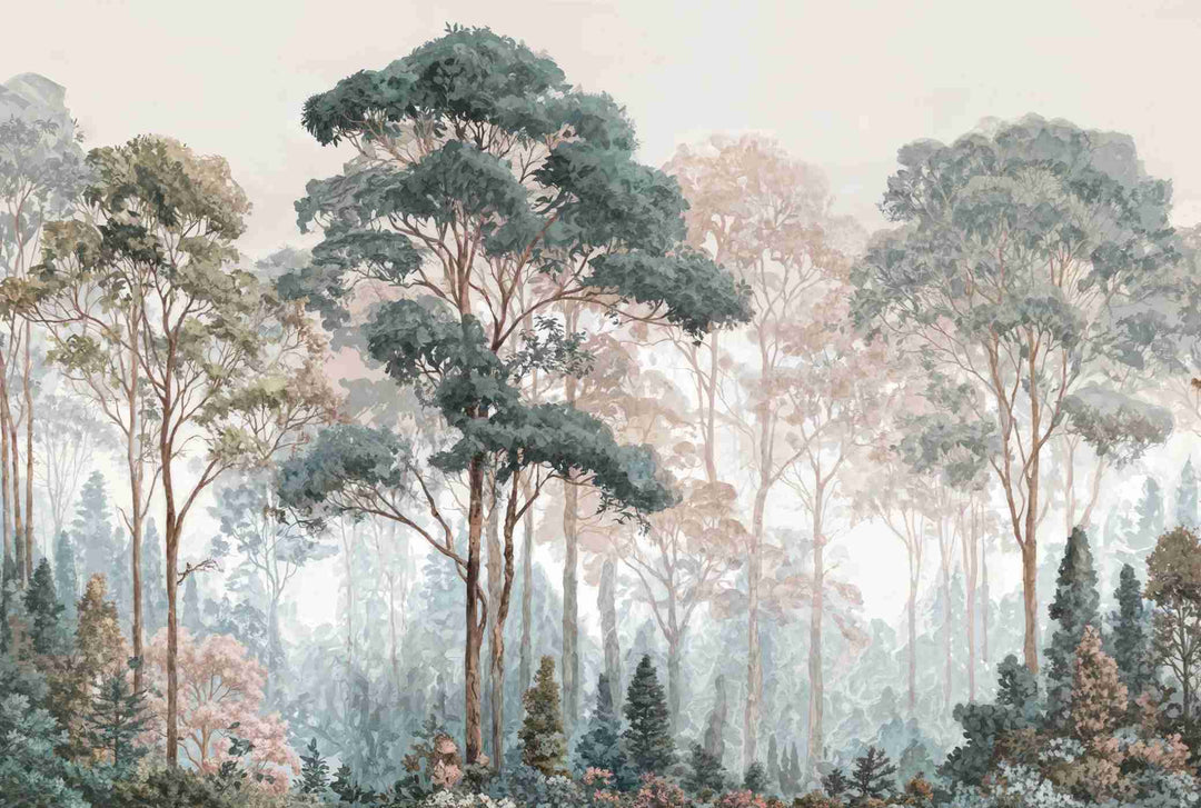 Brume pastel au lever du jour – Papier peint panoramique forêt - Illulart: Papier peint panoramique