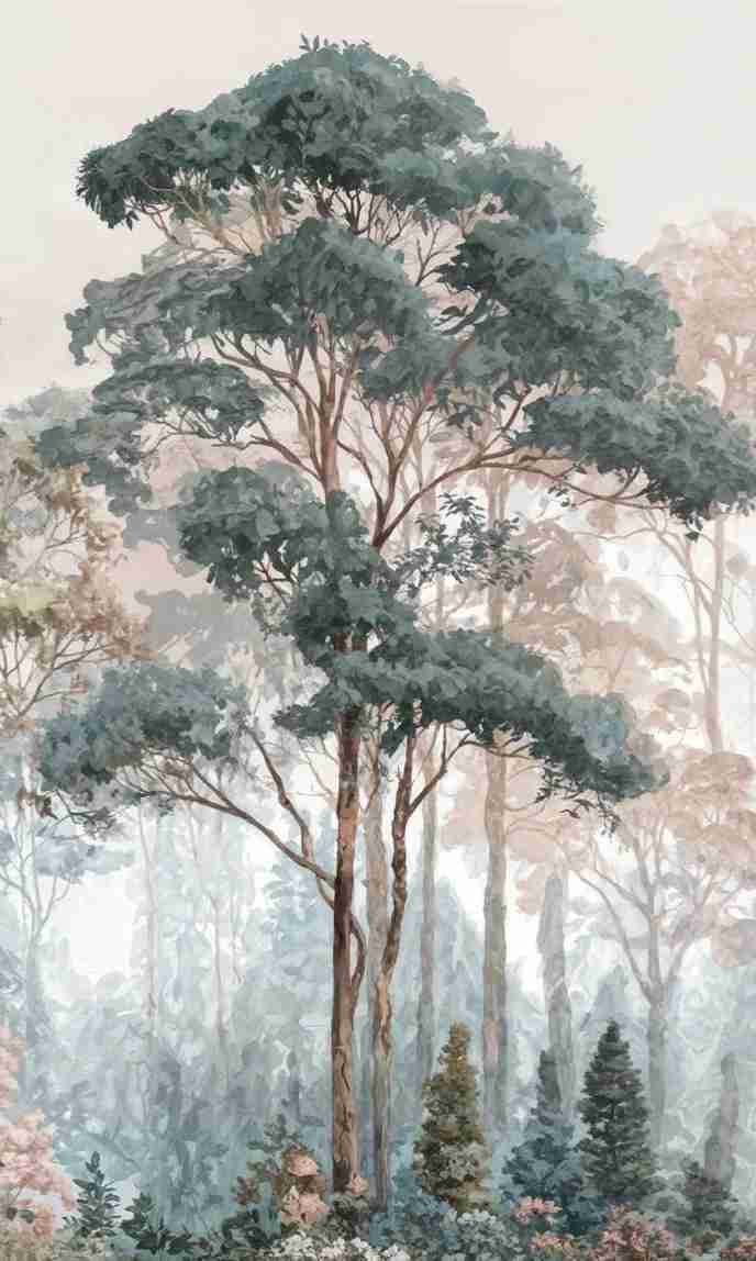 Brume pastel au lever du jour – Papier peint panoramique forêt - Illulart: Papier peint panoramique