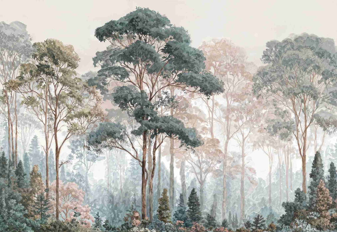 Brume pastel au lever du jour – Papier peint panoramique forêt - Illulart: Papier peint panoramique