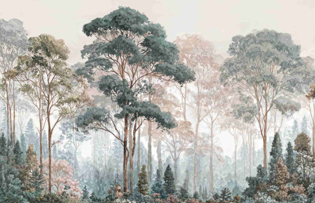 Brume pastel au lever du jour – Papier peint panoramique forêt - Illulart: Papier peint panoramique
