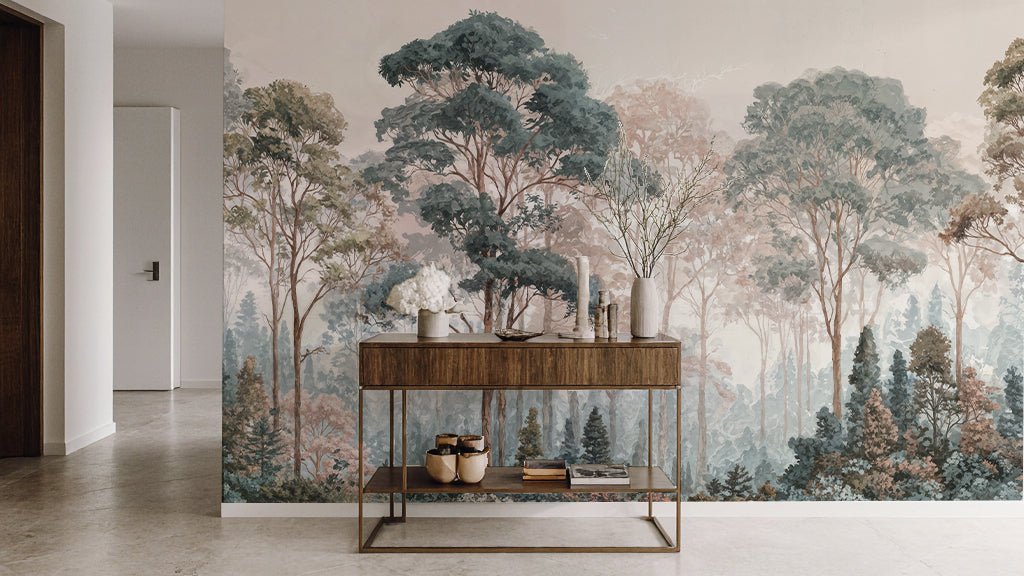 Brume pastel au lever du jour – Papier peint panoramique forêt - Illulart: Papier peint panoramique