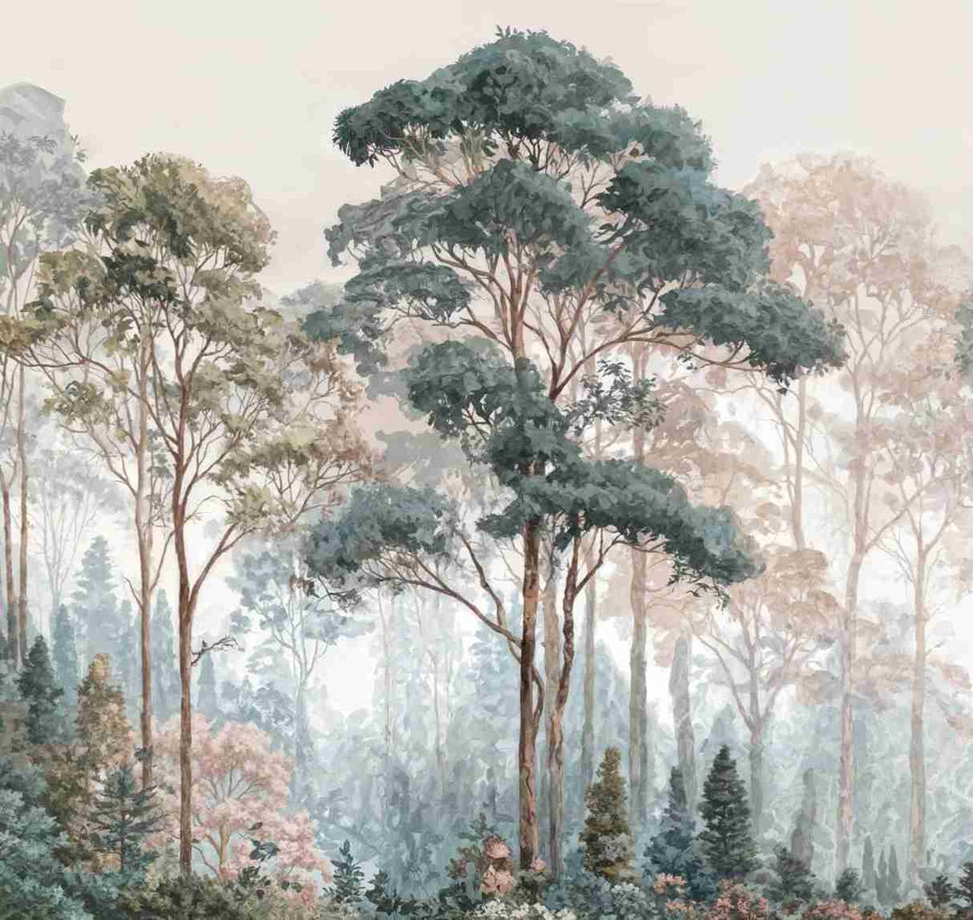 Brume pastel au lever du jour – Papier peint panoramique forêt - Illulart: Papier peint panoramique