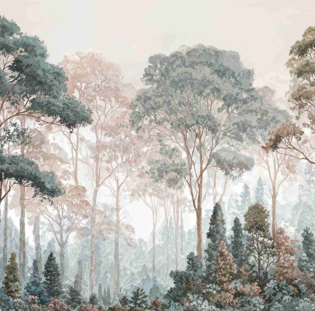 Brume pastel au lever du jour – Papier peint panoramique forêt - Illulart: Papier peint panoramique
