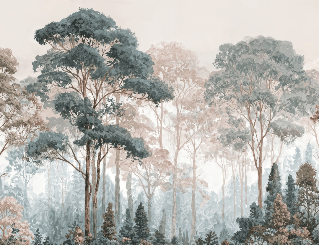 Brume pastel au lever du jour – Papier peint panoramique forêt - Illulart: Papier peint panoramique