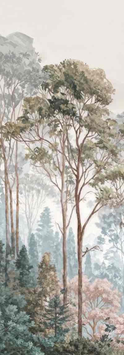 Brume pastel au lever du jour – Papier peint panoramique forêt - Illulart: Papier peint panoramique