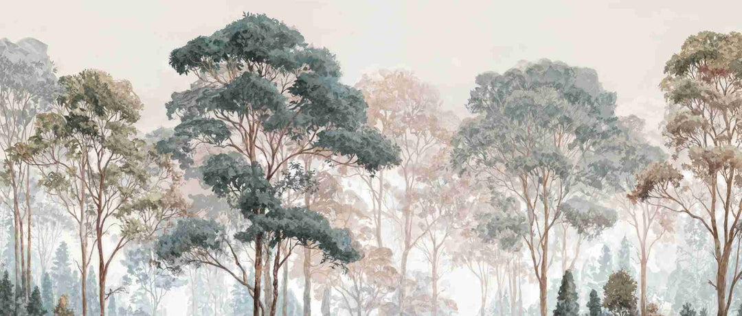 Brume pastel au lever du jour – Papier peint panoramique forêt - Illulart: Papier peint panoramique