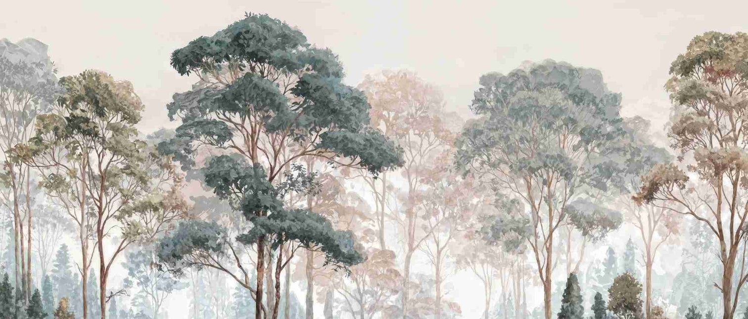 Brume pastel au lever du jour – Papier peint panoramique forêt - Illulart: Papier peint panoramique