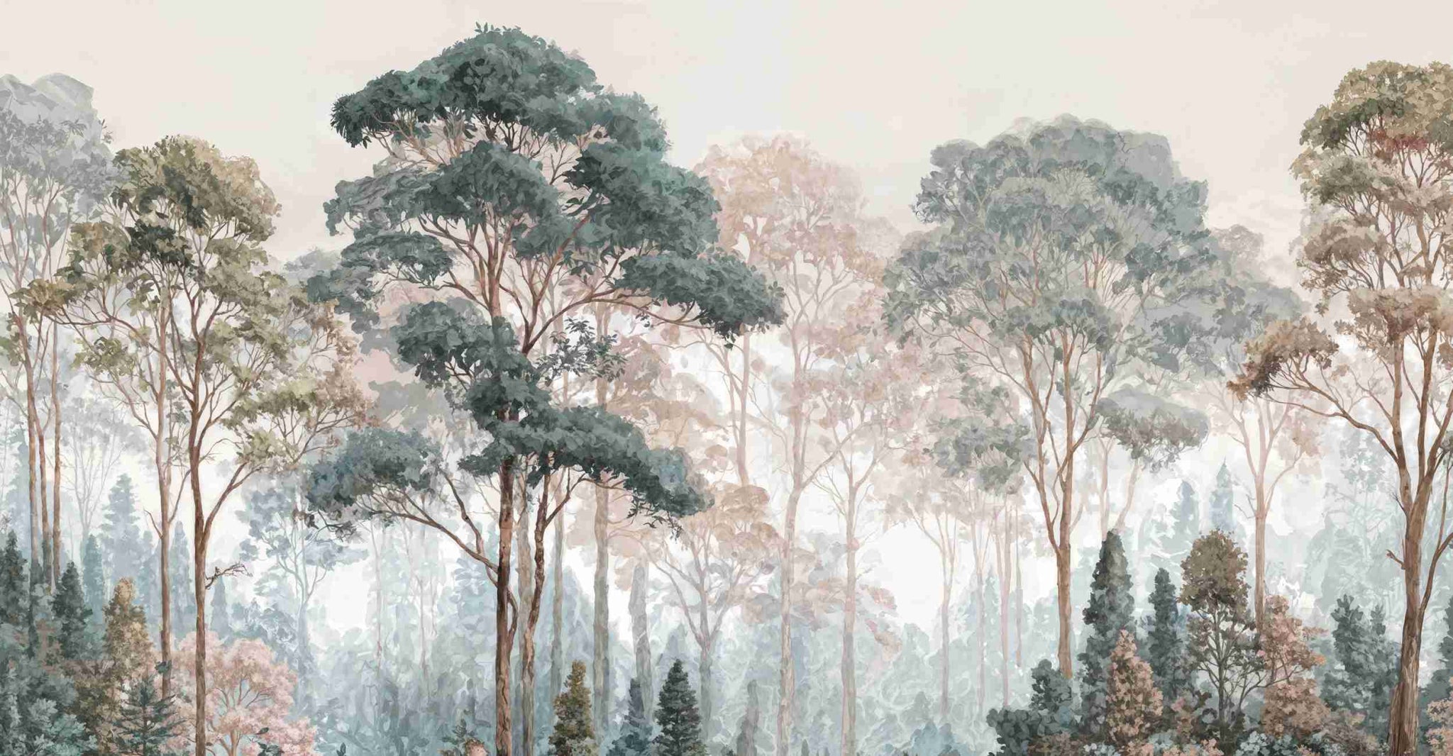Brume pastel au lever du jour – Papier peint panoramique forêt - Illulart: Papier peint panoramique