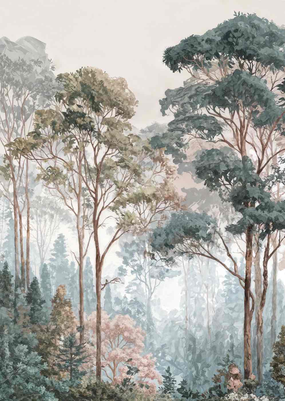 Brume pastel au lever du jour – Papier peint panoramique forêt - Illulart: Papier peint panoramique