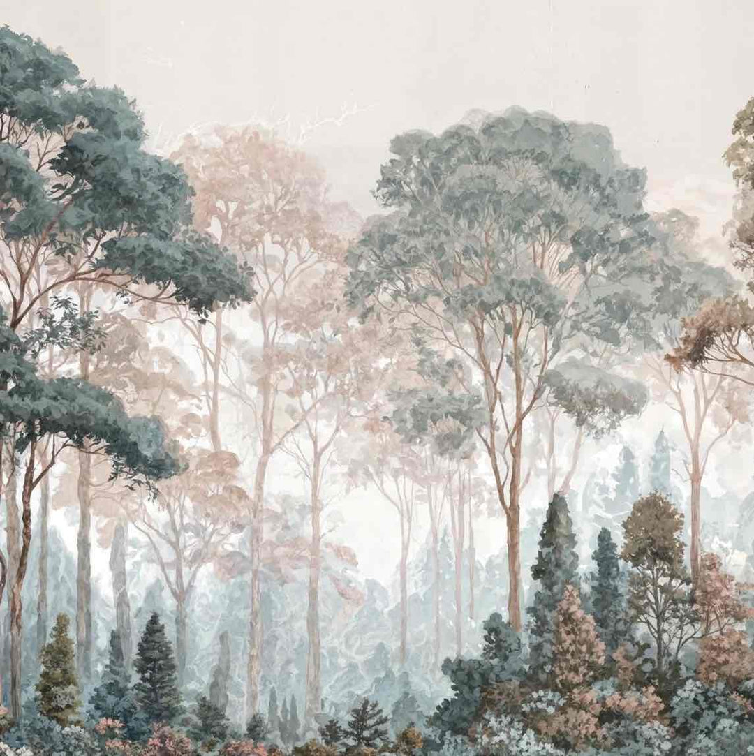 Brume pastel au lever du jour – Papier peint panoramique forêt - Illulart: Papier peint panoramique