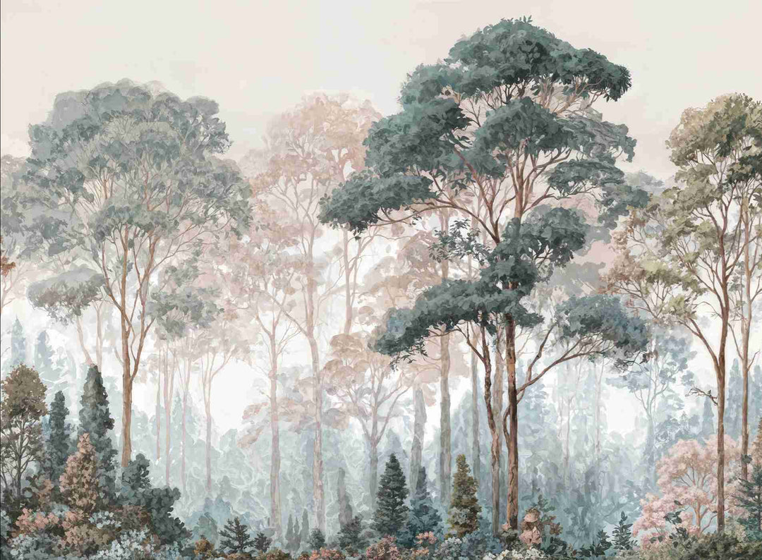 Brume pastel au lever du jour – Papier peint panoramique forêt - Illulart: Papier peint panoramique