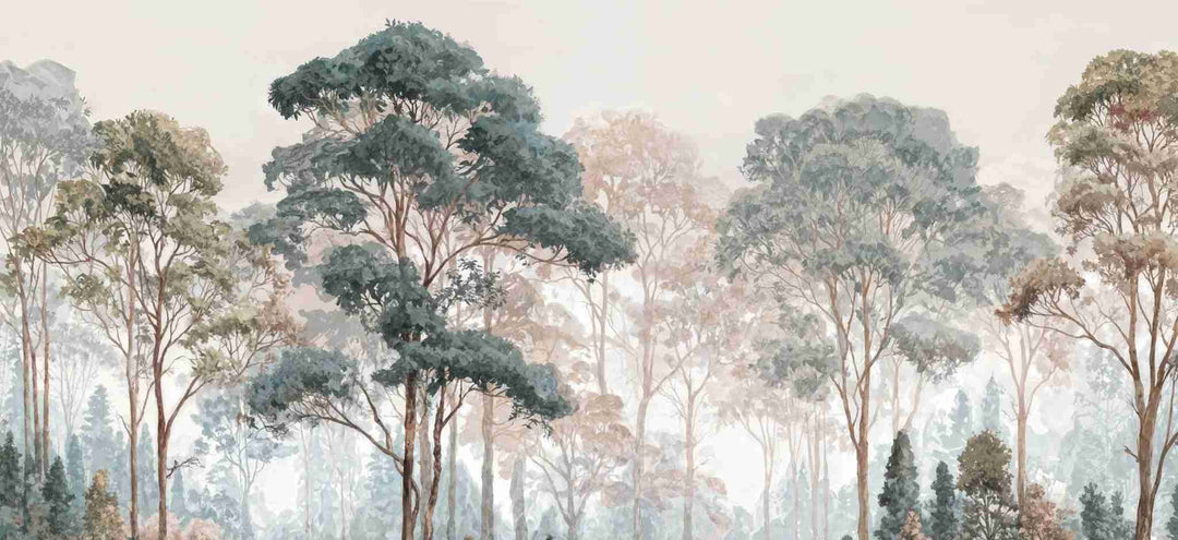 Brume pastel au lever du jour – Papier peint panoramique forêt - Illulart: Papier peint panoramique