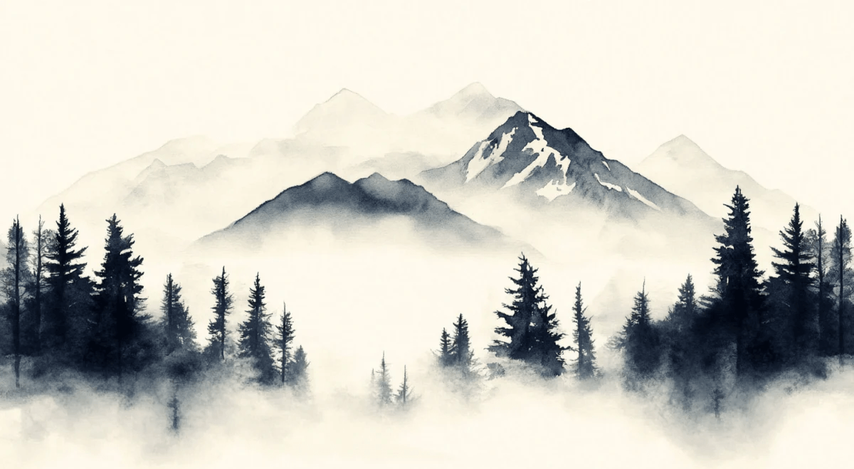 Brumes des sommets – papier peint panoramique Évasion montagne en aquarelle - Illulart: Papier peint panoramique