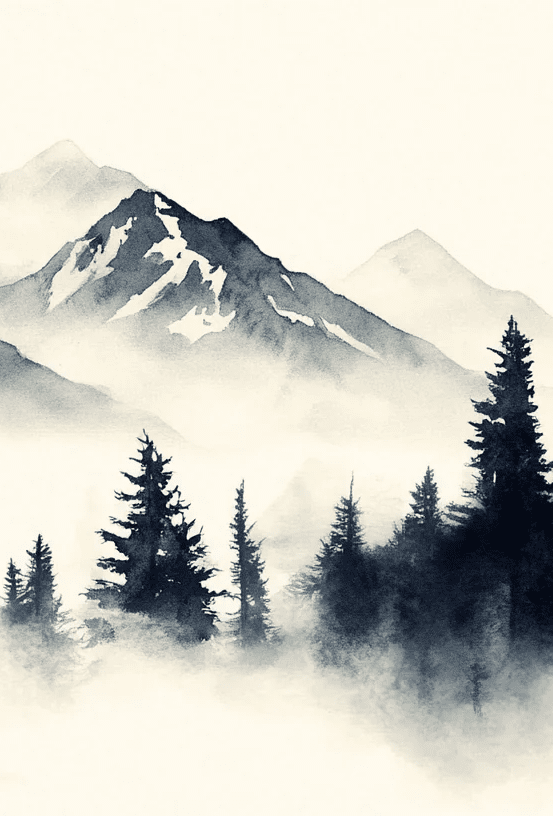 Brumes des sommets – papier peint panoramique Évasion montagne en aquarelle - Illulart: Papier peint panoramique