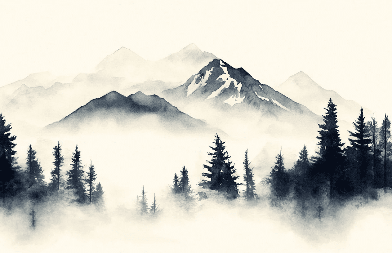 Brumes des sommets – papier peint panoramique Évasion montagne en aquarelle - Illulart: Papier peint panoramique