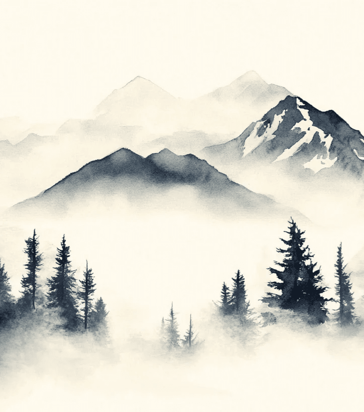 Brumes des sommets – papier peint panoramique Évasion montagne en aquarelle - Illulart: Papier peint panoramique