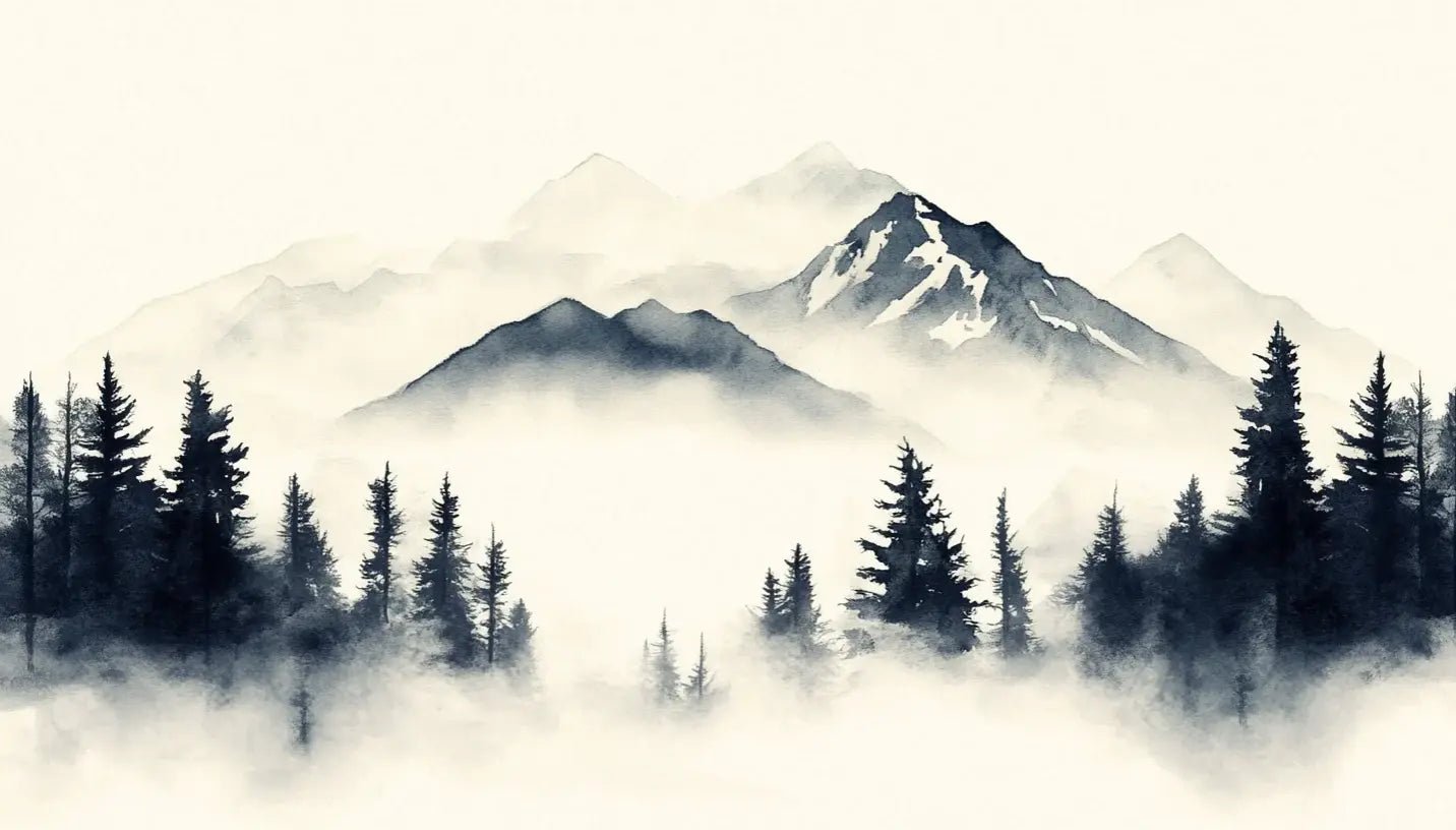Brumes des sommets – papier peint panoramique Évasion montagne en aquarelle - Illulart: Papier peint panoramique