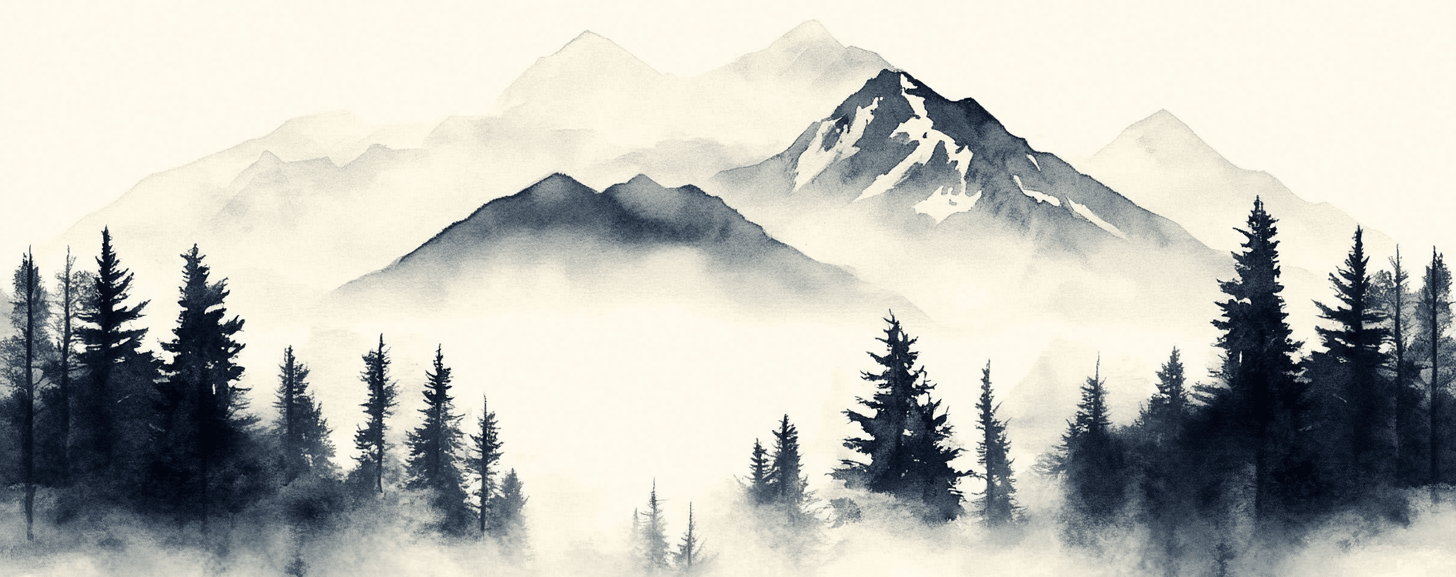 Brumes des sommets – papier peint panoramique Évasion montagne en aquarelle - Illulart: Papier peint panoramique