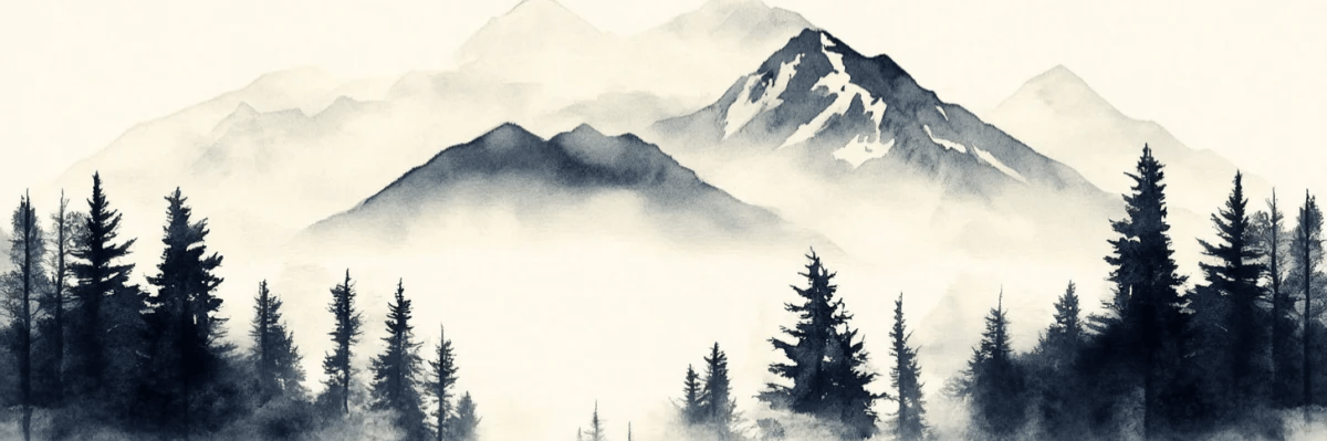 Brumes des sommets – papier peint panoramique Évasion montagne en aquarelle - Illulart: Papier peint panoramique