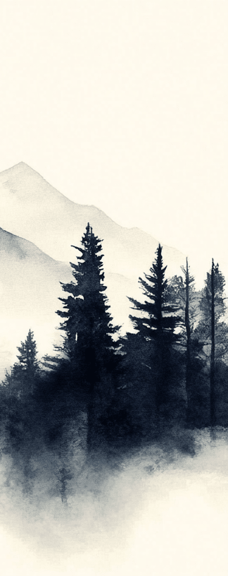Brumes des sommets – papier peint panoramique Évasion montagne en aquarelle - Illulart: Papier peint panoramique