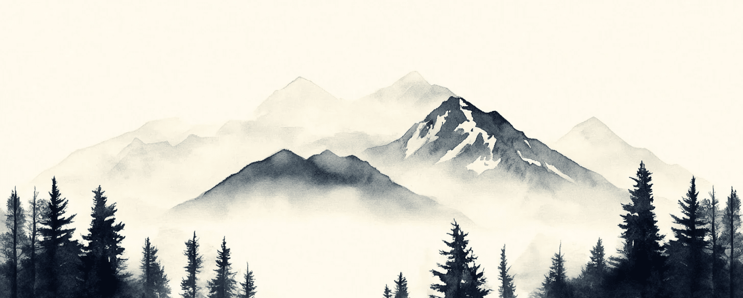 Brumes des sommets – papier peint panoramique Évasion montagne en aquarelle - Illulart: Papier peint panoramique
