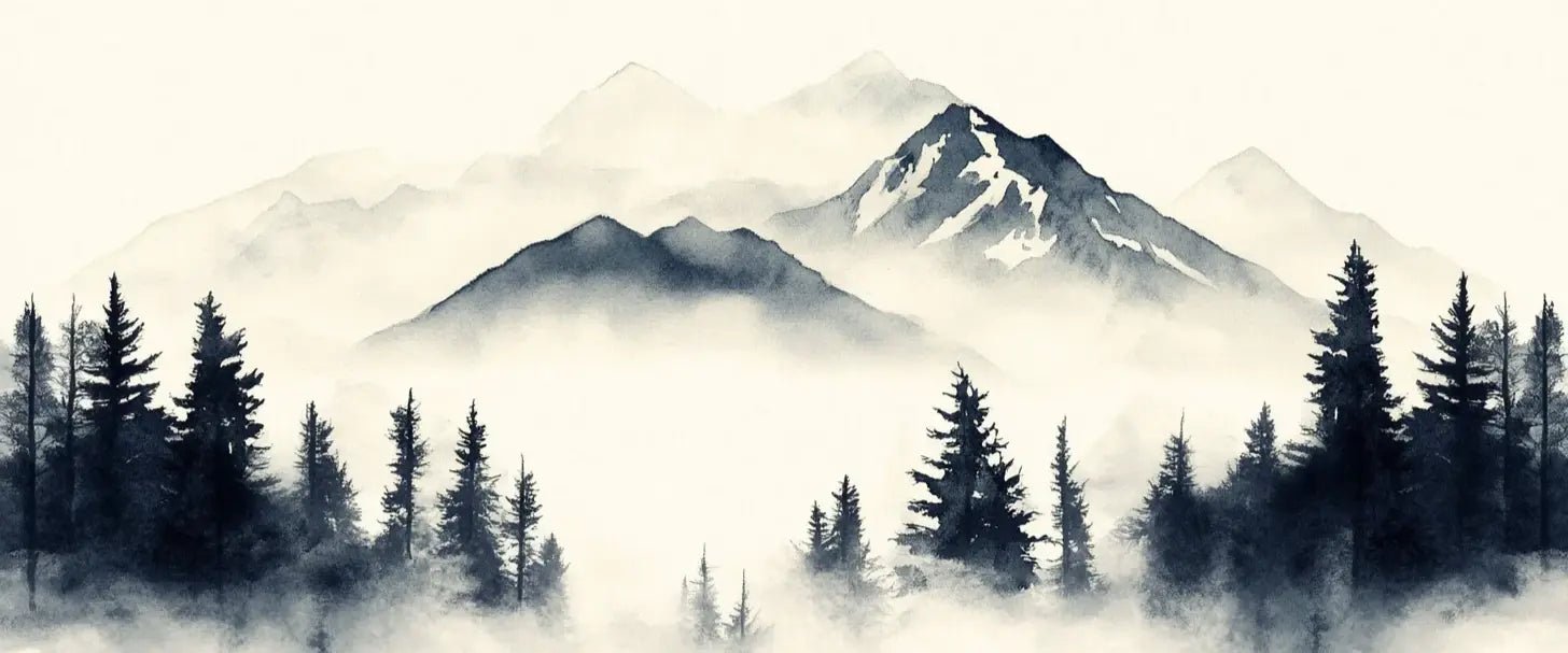 Brumes des sommets – papier peint panoramique Évasion montagne en aquarelle - Illulart: Papier peint panoramique