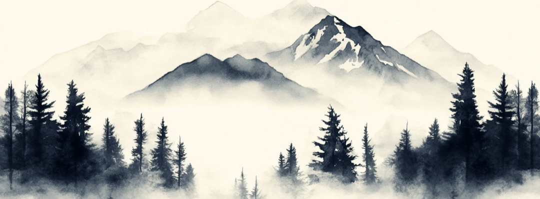 Brumes des sommets – papier peint panoramique Évasion montagne en aquarelle - Illulart: Papier peint panoramique