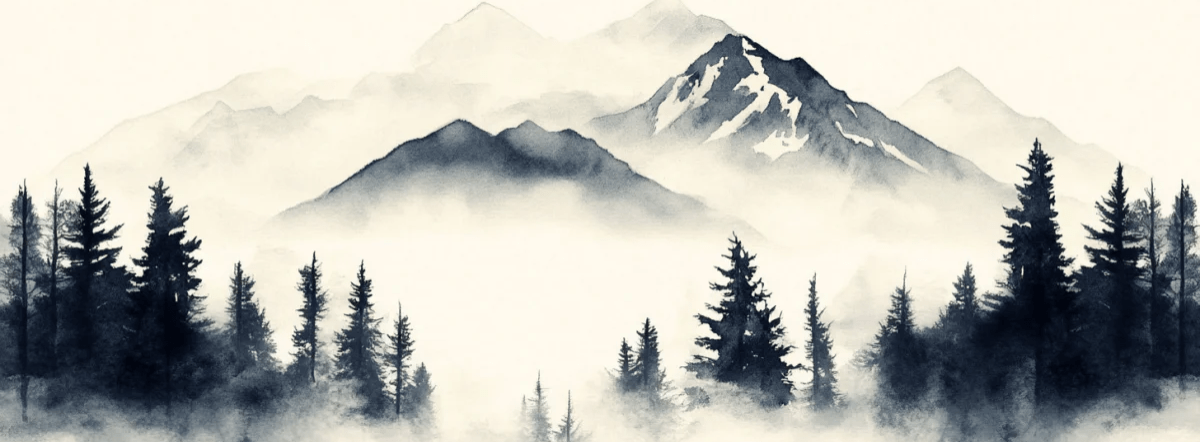 Brumes des sommets – papier peint panoramique Évasion montagne en aquarelle - Illulart: Papier peint panoramique