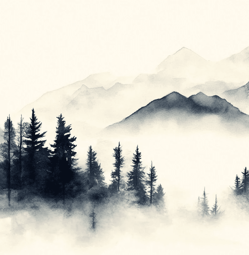 Brumes des sommets – papier peint panoramique Évasion montagne en aquarelle - Illulart: Papier peint panoramique