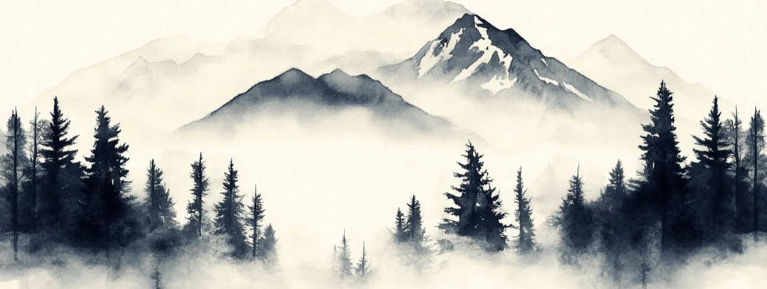 Brumes des sommets – papier peint panoramique Évasion montagne en aquarelle - Illulart: Papier peint panoramique