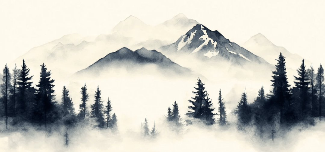 Brumes des sommets – papier peint panoramique Évasion montagne en aquarelle - Illulart: Papier peint panoramique