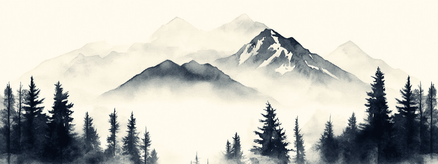 Brumes des sommets – papier peint panoramique Évasion montagne en aquarelle - Illulart: Papier peint panoramique