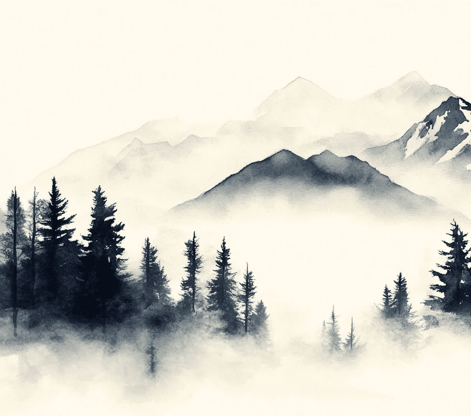 Brumes des sommets – papier peint panoramique Évasion montagne en aquarelle - Illulart: Papier peint panoramique