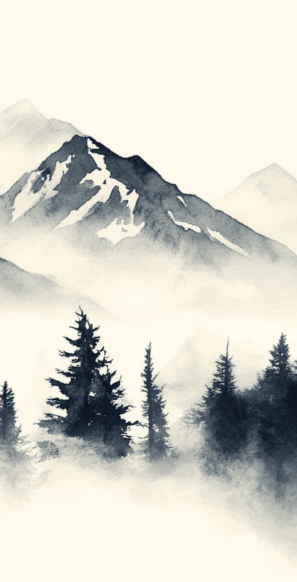 Brumes des sommets – papier peint panoramique Évasion montagne en aquarelle - Illulart: Papier peint panoramique