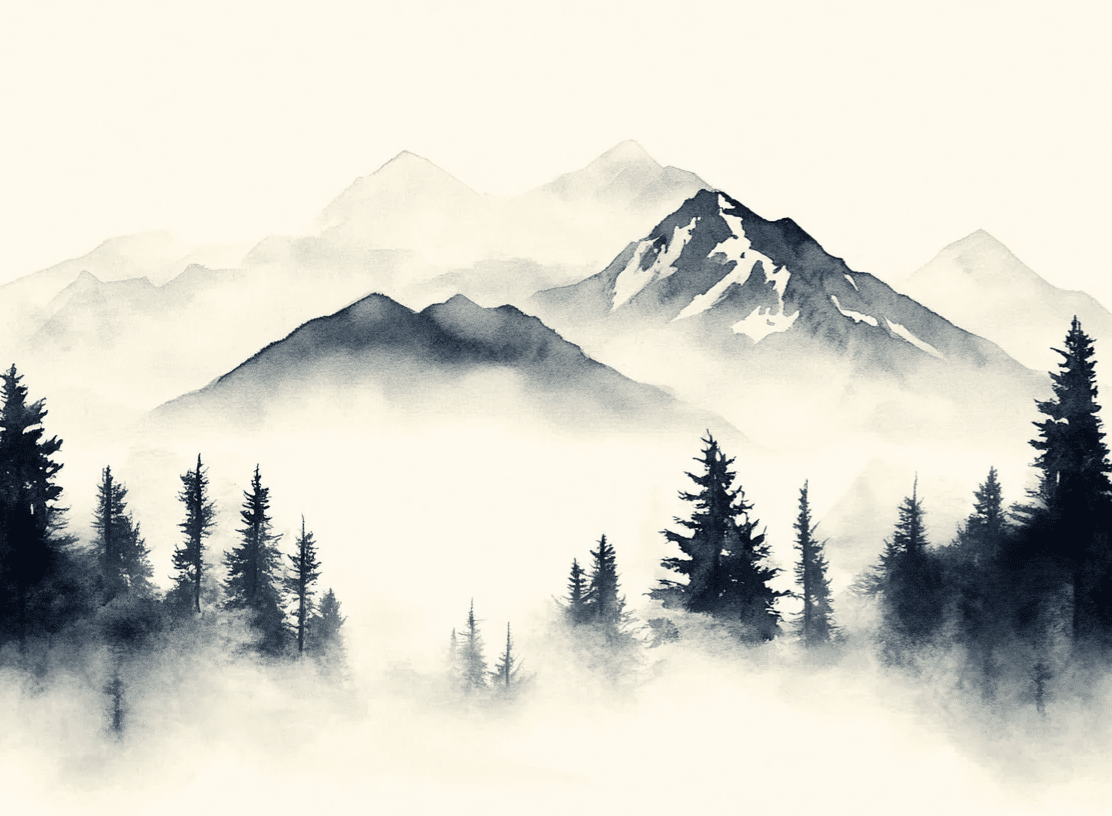 Brumes des sommets – papier peint panoramique Évasion montagne en aquarelle - Illulart: Papier peint panoramique