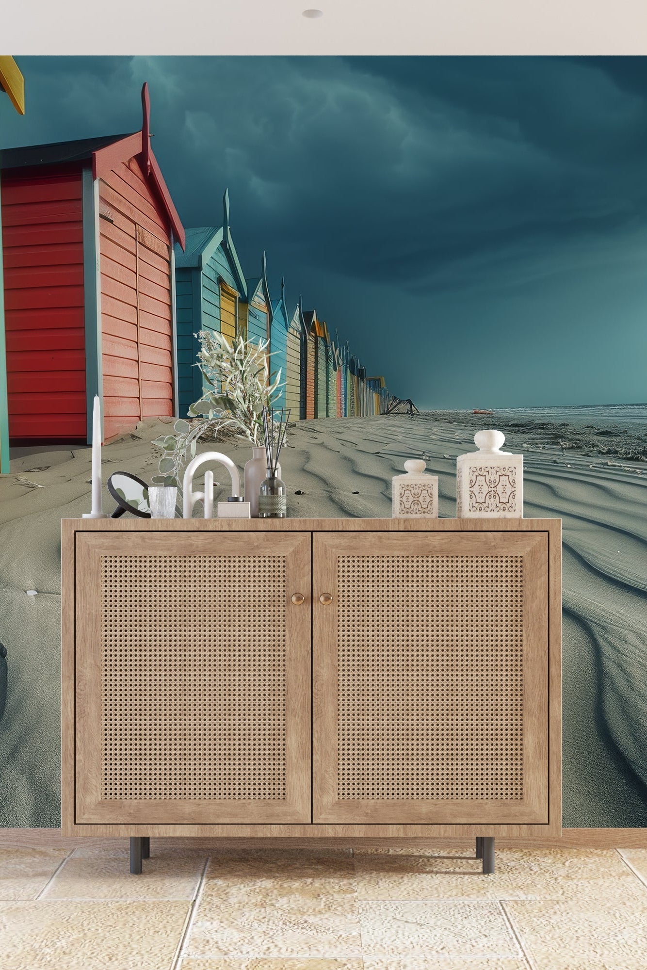 Cabanes de plage en couleurs - Illulart: Papier peint panoramique