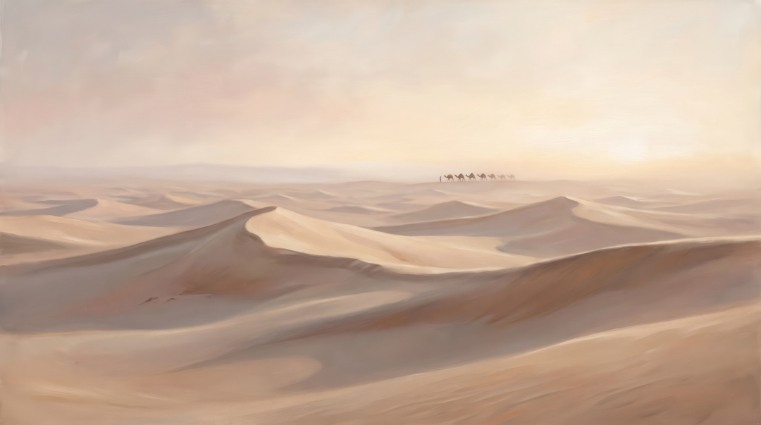Caravane des Sables - papier peint panoramique, motif à plat