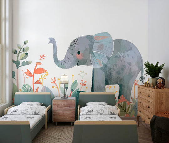 Charming Companion: Elephant among Flowers