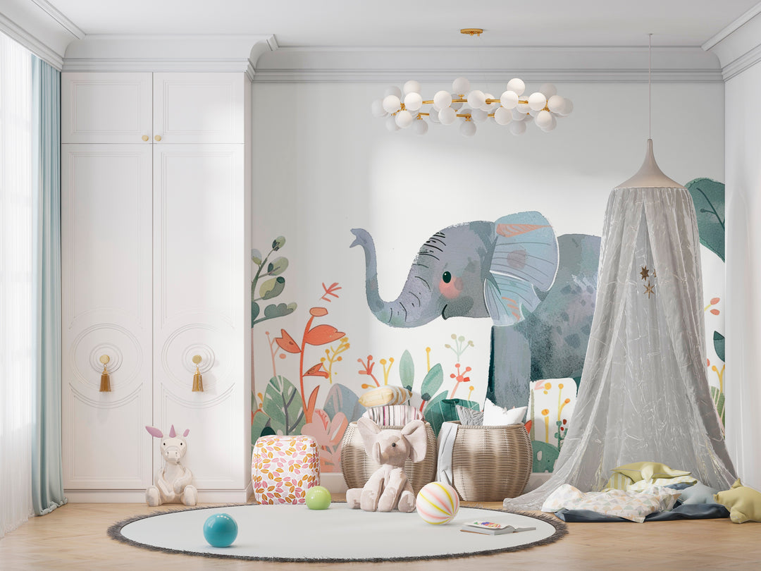 Charming Companion: Elephant among Flowers