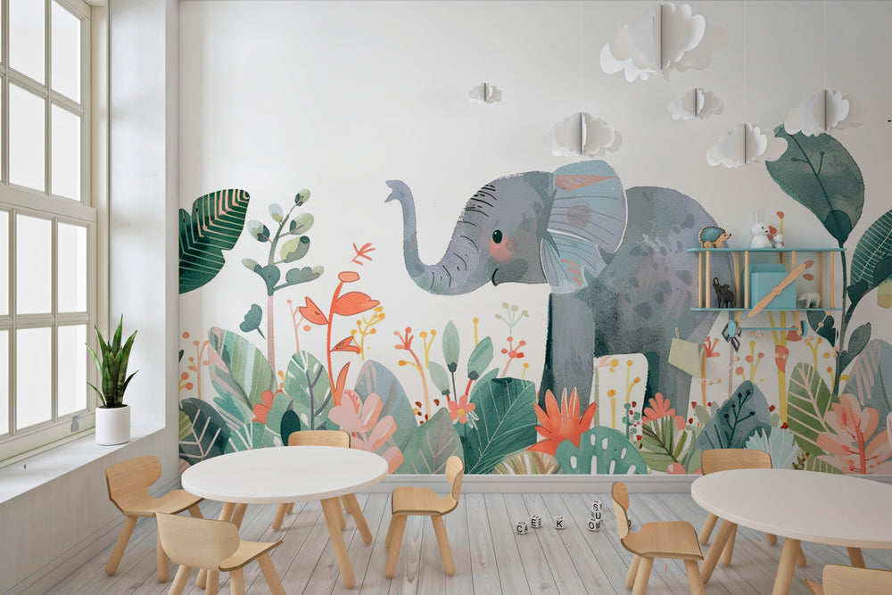 Charming Companion: Elephant among Flowers