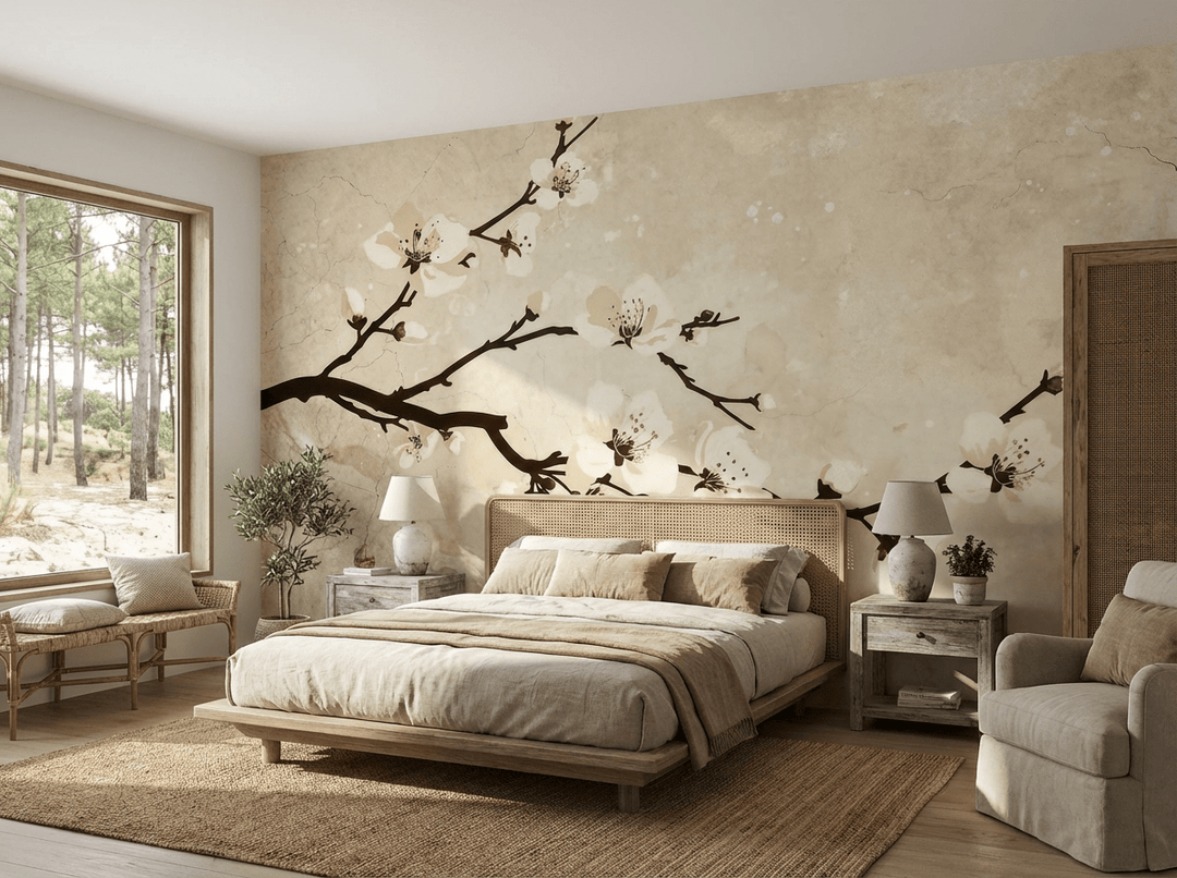 Charme Printanier : Papier peint Prunier en Fleur - Illulart: Papier peint panoramique