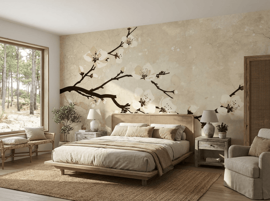 Charme Printanier : Papier peint Prunier en Fleur - Illulart: Papier peint panoramique