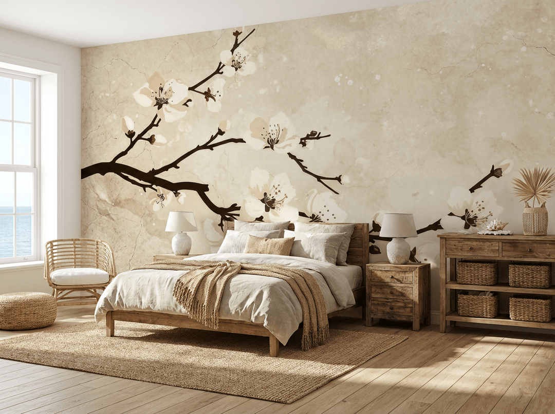 Charme Printanier : Papier peint Prunier en Fleur - Illulart: Papier peint panoramique